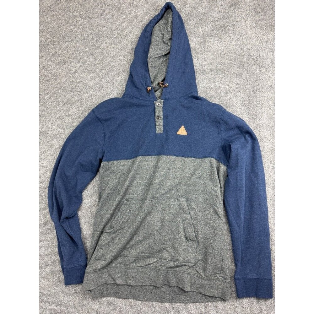 Dravus Hoodie Men's Large Blue Gray Henley Pullover Sweatshirt Drawstring